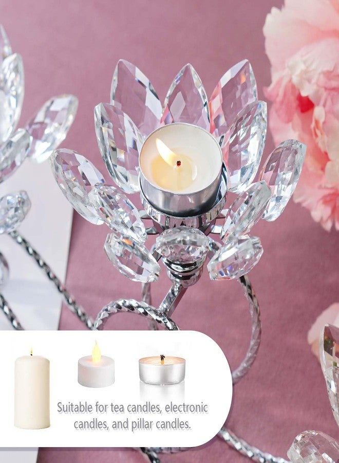 kehail 2Pcs Siver Kehail Crystal Metal Tea Light Candle Holder Set, 3-Arm Flower Shaped Crystal Votive Candlestick Holders for Table Centerpiece, Wedding Shower, Party and Home Decor - Image 5